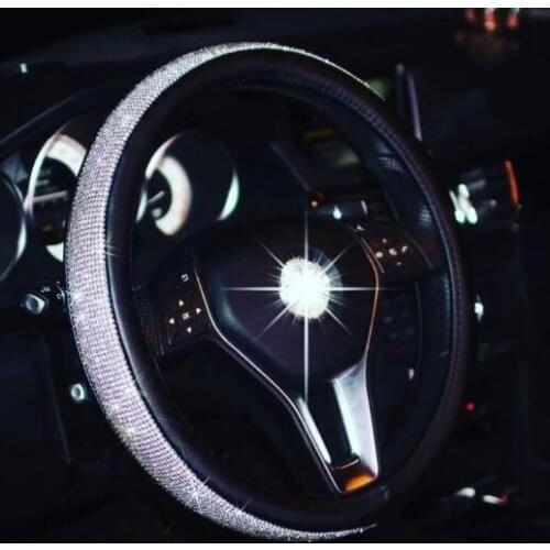 DF980 Bling Bling Rhinestones Crystal Car Steering Wheel Cover PU Leather Steering-wheel covers Auto Accessories FAUCET