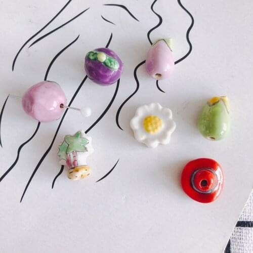 DIY jewelry accessories wholesale simple and cute cartoon fruit and vegetable ceramic loose beads hand drawn pendant