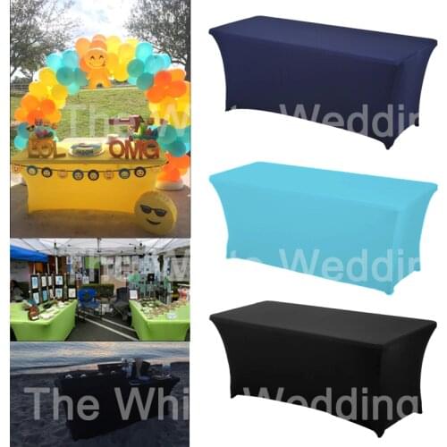 HAORUI 4FT 6FT 8FT Rectangular Wedding Stretch Table Cover Spandex Table Cloth Stretch Long Bar Bistro Fitted Table Cover Black