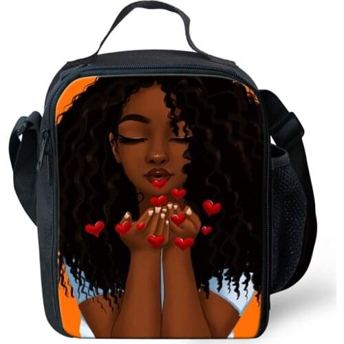 HaoYun Kids Insulated Lunch Bag African Girls Pattern Toddler Students Water-proof Lunch Box Girls Cute Picnic Snacks Container