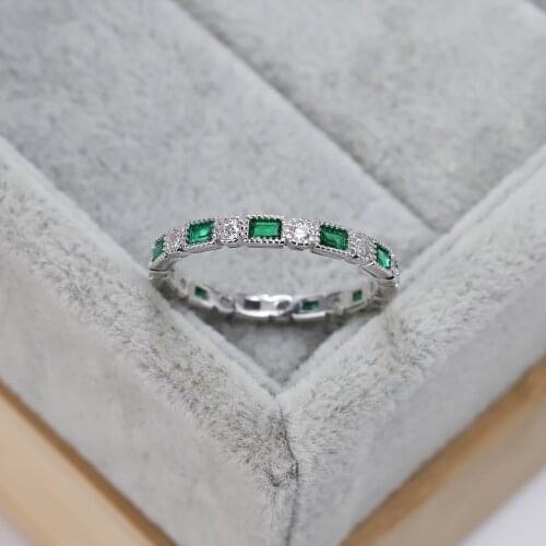 Sell well in Europe and America S925 silver fashion wedding ring row drill green crystal luxury jewelry womens gift
