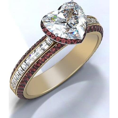 Exquisite Gold Plated Heart Shape Ring Bridal Wedding Band Engagement Ring White Zircon Crystal Party Ring Women Jewelry Gifts