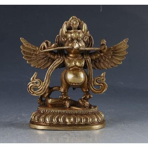 CHINESE BRASS TIBETAN BUDDHISM HANDWORK CARVED GARUDA BIRD BUDDHA STATUE