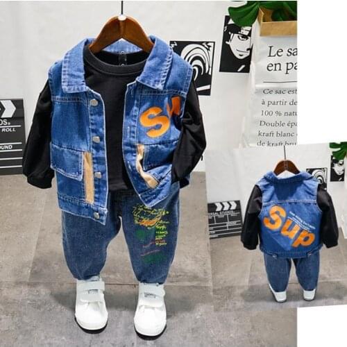 Boys Clothes Sets Kids Baby Girls Boy Clothing Jeans vest, T-shirt and jeans 3pcs Children Outfit Toddler Cotton tracksuit