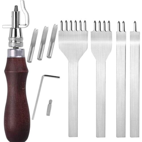 LMDZ Leather Groover Tool,1/2/4/6 Prong Lacing Stitching Chisel Set, Leathercraft Kits, Leather Craft Tool for Leathercraft Work