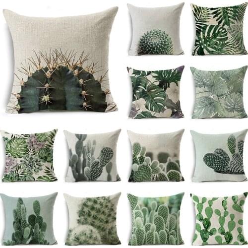 WZH Cactus and succulents Cushion Cover 45x45cm Linen Decorative Pillow Cover Sofa Bed Pillow Case