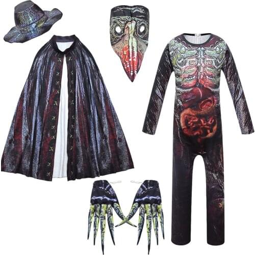 Boys Halloween Fancy Latex Punk Cosplay Costume Medieval Steampunk Plague Doctor Bird Mask Suit Masks Beak Event Cosplay Props