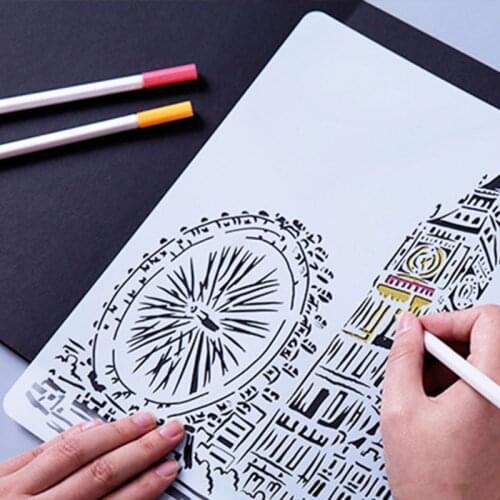 B2RC 5pcs/set Tower Sailboat Drawing Template Stencil Painting Embossing Scrapbooking DIY Album