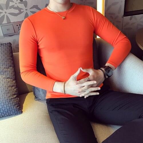 Fashion 2021 Autumn Winter New Long Sleeve T-Shirt Men Clothing Simple Round Collar Slim Fit Casual Tee Shirt Homme Streetwear