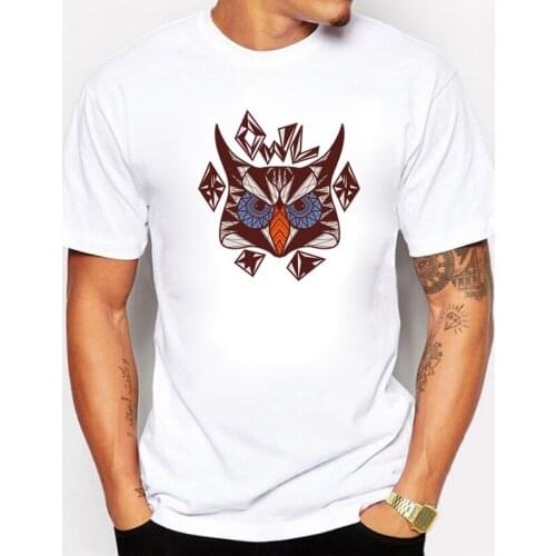 BLWHSA New Summer Fashion T Shirt Men Owl Printed 100% Cotton Comfortable Man T-Shirt Homme Men Clothing