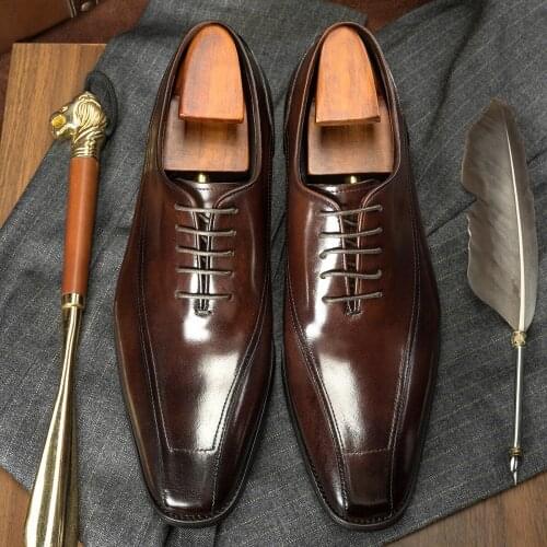 New Spring/Autumn Handmade Lace-Up Genuine Leather Dress Oxford Flat Men Business Office Wedding Shoes