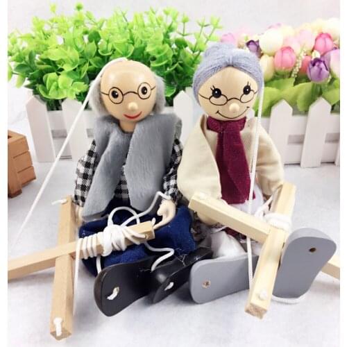 New Funny Toy Pull String Puppet Grandparents Wooden Marionette Puppet Toy Joint Activity Doll