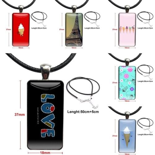 For Girl Cartoon Cute Ice Cream Bulb En Ligne Glass Pendant Necklace Handmade Half Pendant Rectangle Necklace