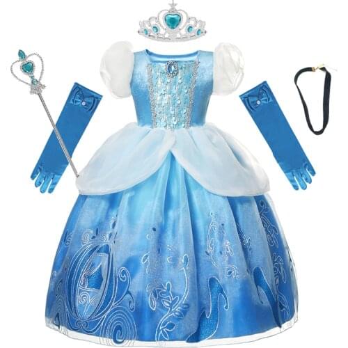 Princess Cinderella Dress Pumpkin Princess Ball Gown Kids Girl Cosplay Dresses Birthday Party Halloween Children Clothing