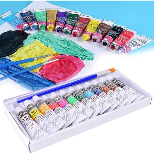 6 ML 12 Color Professional Acrylic Paint Watercolor Set Hand Wall Painting Brush