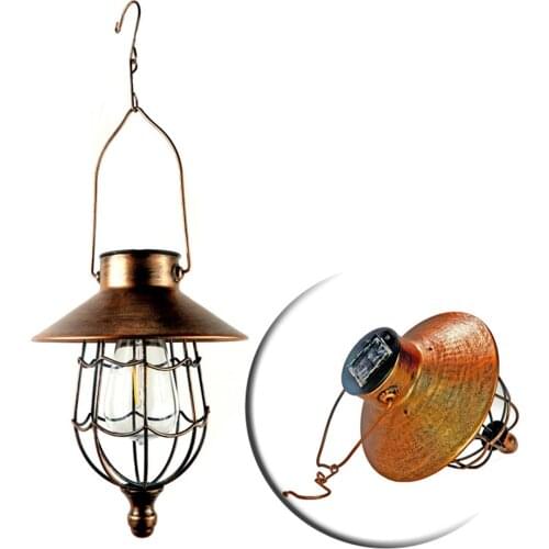 Retro Solar Lantern Outdoor Hanging Lamp LED Light Metal for Garden