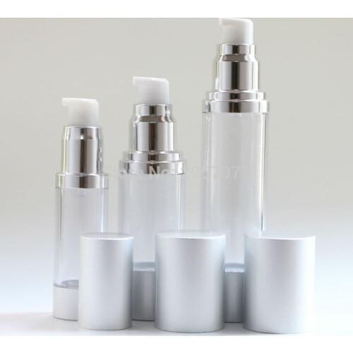 Silver High Quality Refillable Bottles Beauty Portable Airless Pump Dispenser Bottle for Travel Lotion 15ml 50ml Empty Container