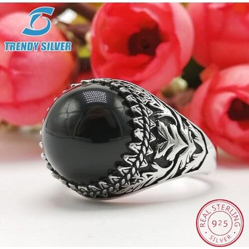 Silver 925 fine jewelry man rings men accessories turquoise gemstone natural onyx agate wholesale TRENDY SILVER TCR824