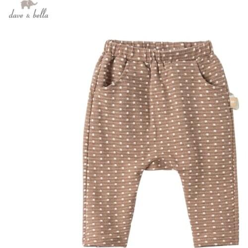 DB16693 dave bella spring baby girls fashion dots cartoon pockets pants children full length kids pants infant toddler trousers