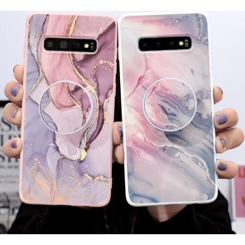 Folded Holder Soft Case For Samsung Galaxy S8 S9 S10 S10e S21 S20 FE Note 20 Ultra 10 9 8 Lite Plus Pro 2020 Vintage Marble Capa