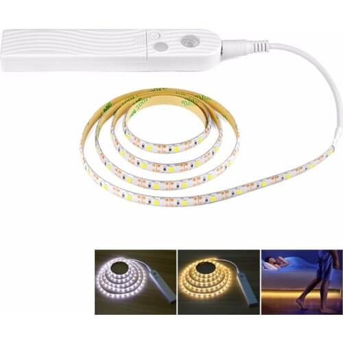 AIMENGTE PIR Motion Sensor Activated Bed Night Light 1M/2M/3M IP65 Waterproof DC5V Flexible USB LED Tape for Cabinet Closet