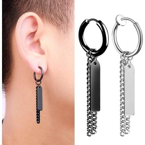SOHOT Unisex Titanium Stainless Steel Hoop Drop Earrings HipHop Wholesale Punk Geometric Tassel Chain Man Chic New Birthday Gift