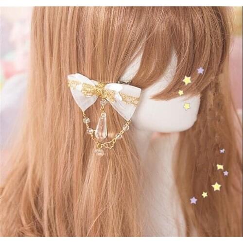 Vinatge White Gold stamping Bowknot Chain Pendant Hairpin Hair Ornaments Lolita Girl bow HairCircle B1456