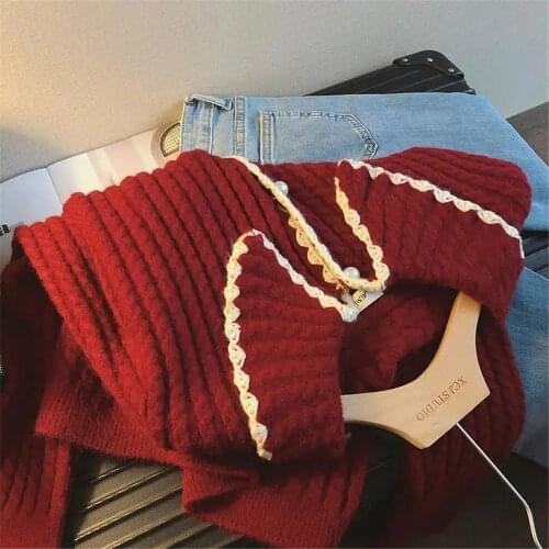 Vintage Red Cute Knitted Sweater Coats Long Sleeve Sweet Girls Lolita Preppy Style Women Korea Japan Chic Button Short Cardigans