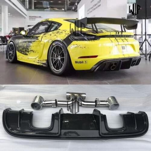 High quality FRP Unpanited Carbon Fiber Car body kit Rear Bumper Diffuser Lip With Exhaust For Porsche New 718 982 Car styling
