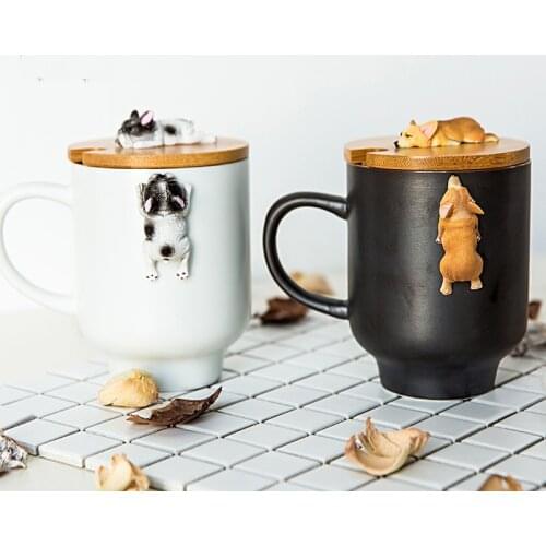Fun lazy dog ceramic mug Cute corgi cartoon art ceramic cup