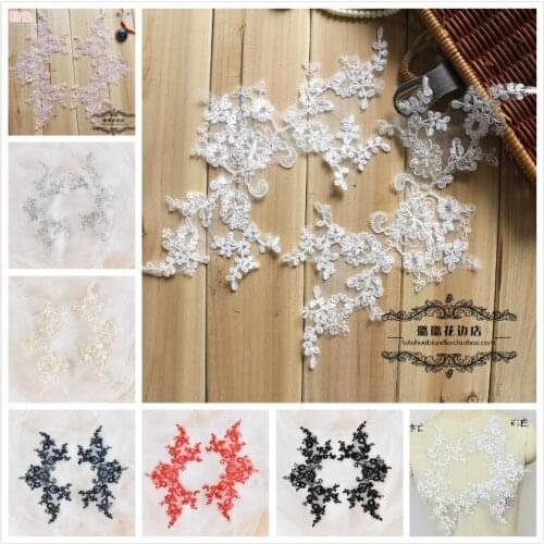 1 Pair/2 Pieces Pink Black White Navy Blue Lace Applique Embroidery 2019 Hot Lace Neckline Applique On The Dress Applique Trim