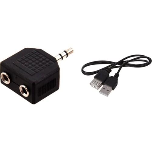 1 Pcs 3.5mm Jack Splitter & 1 Pcs USB 2.0 Extension Cable A-A Male to Female Connector