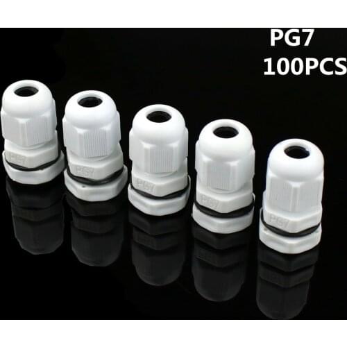 100pcs Hot Sale IP68 Waterproof Nylon Plastic Cable Gland Connector PG7 for 3-6.5mm Cable