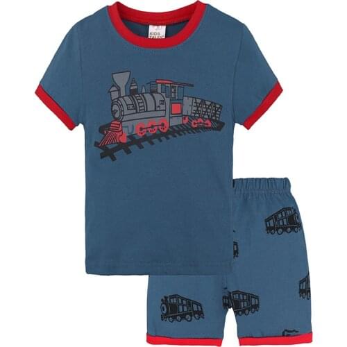 2018 Boys Clothing set Children Summer Boys pajamas set Cartoon train print Boy Clothing Set T-shit + Pants Cotton pajamas set