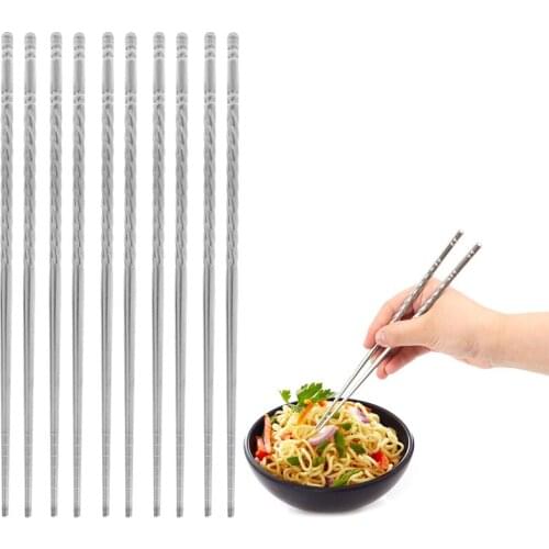 5 Pairs Stainless Steel Thread Chopsticks Anti-skip Thread Food Stick Non-slip Home Kitchen Dinner Portable Reusable Chopsticks