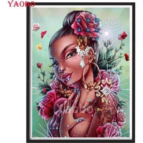 5D Square/round African woman with flowers Diy Diamond painting Mosaic pattern Diamond Embroidery home decor drop shipping