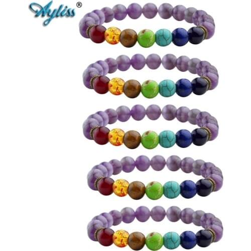 Ayliss 7 Chakras Gem Stone Bracelet Natural Stone Crystal Reiki Healing Balancing Round Beads Stone Bracelets Wholesale 5pc/10pc