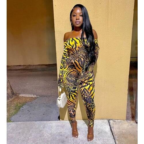 BKLD Sexy Female Slim Flared Sleeve Leopard Print Off The Shoulder One Piece Jumpsuit Winter Women Clothing Night Club Outfit