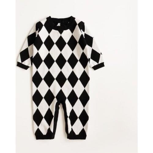 2021 Baby Romper Long Sleeve Knitted Newborn Jumpsuit White Black Plaid Pattern Boys Girls Jumpsuit Newborn Clothing