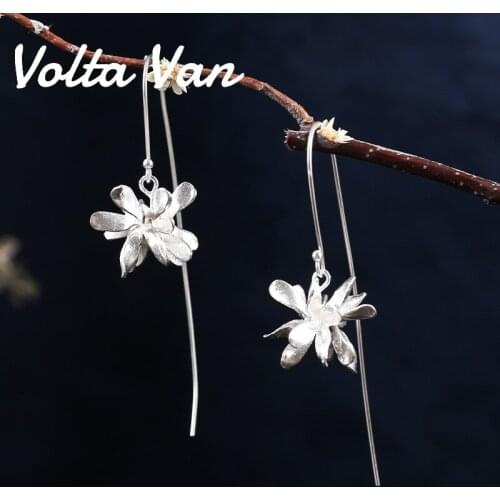 Volta Van 925 Sterling Silver Drop Earrings Pendientes Plata Elegant 2021 New Jewelry Flower Vintage Concise Classic Earrings