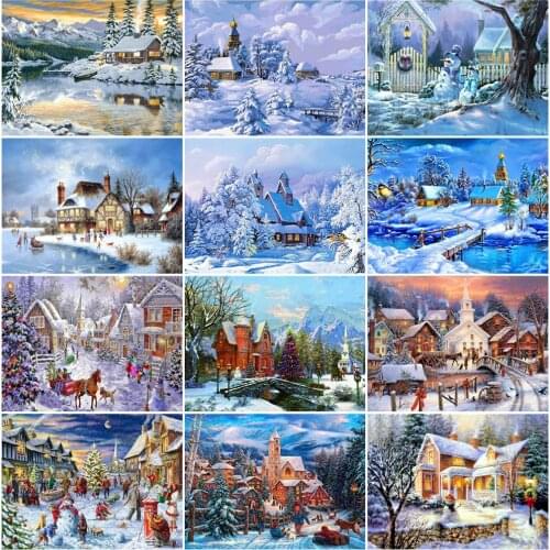 EverShine Diamond Mosaic Christmas Diamond Embroidery Full Square Winter Landscape Cross Stitch Beaded Child Gift