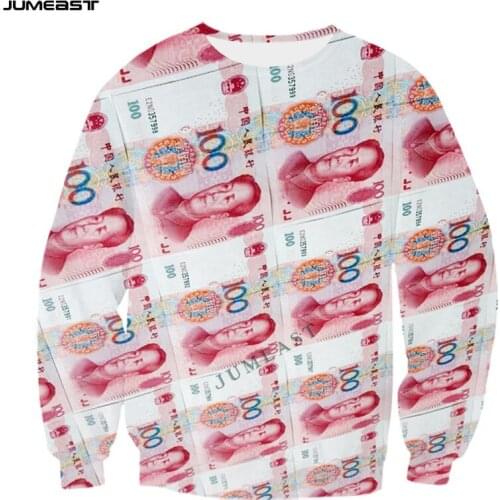 Jumeast Brand Men Women 3D Printed Sweatshirt Chinese Money Renminbi Long Sleeve T Shirt Sport Pullover Tops Tees