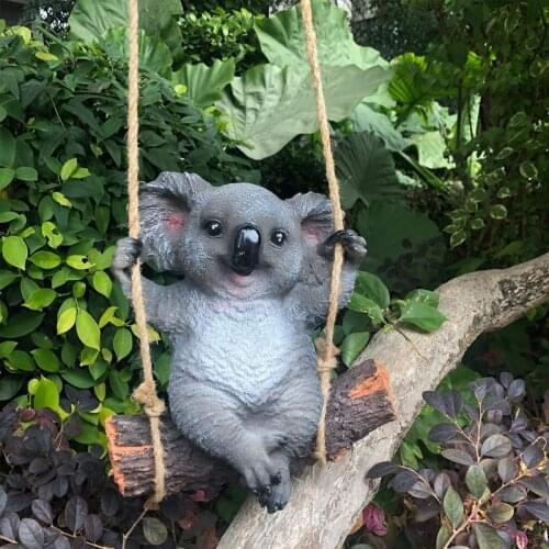Koala Bear Swing Creative Garden Statue Decor Hanging Cute Animal Resin Simulation Sculpture for Outdoor Indoor