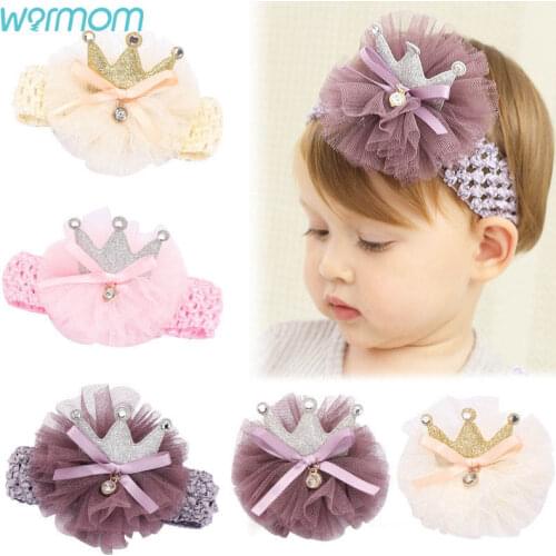 Warmom Classic Crown Barrette Half Wrapped Fabric Childrens Hair Accessories Princess Wide Lace Elastic Headband