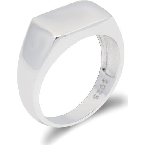 925 Sterling Silver Signet Ring for Men Women Rectangle Classic Simple Engraved Rings for Lovers Couples Wedding Jewelry Gift