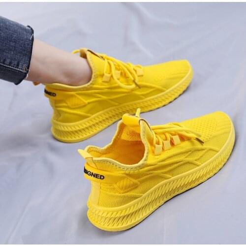 Fashion Spring Female Sneakers Women Shoes Korean Mesh Yellow Ladies Shoes Woman Lace Up Red Black Casual Shoes Breathable 2021