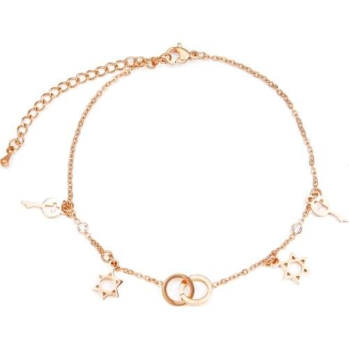 Summer Foot Jewelry Rose Gold Color Hexagonal star Round Anklets For Women Charm Stainless Steel Ladies girl Gift Dropshipping