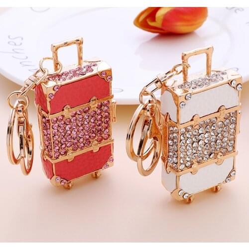 Fashion Suitcase Creative Leather Bag Key Chain Metal Car Pendant Small Gift Alloy Diamond Keyring For Key Accessories