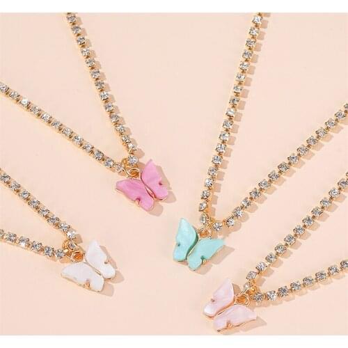 2020 New Sweet Zircon Butterfly Pendant Necklace All-match Colorful Butterfly Clavicle Chain Necklace Simple Butterfly Pendant