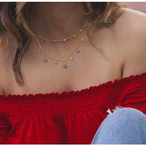 Round cz dots evil eye charm tassel choker necklace for women fashion gold filled elegance lucky symbol fashion chocker